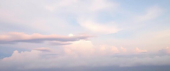 Obraz premium Peaceful, soft-focus cloudscape; serene sky, pastel hues, tranquil atmosphere, clouds, horizon