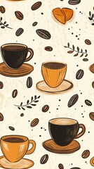 Obraz premium Seamless pattern in cute watercolor style. Colorful coffee cup pattern design.