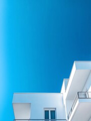 Fototapeta premium Modern Minimalist Balcony Against Clear Blue Sky