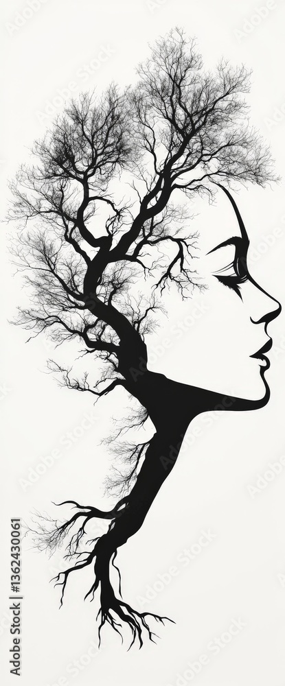 Poster monochrome face dissolving into vertical mist lines symbolizing mental escape memory diffusion and a