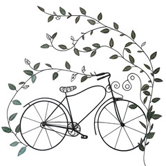  Minimalist bicycle illustration,  isolated on transparent background.