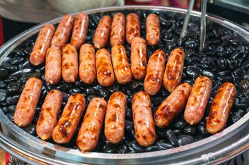 Hot grilled sausages in summer