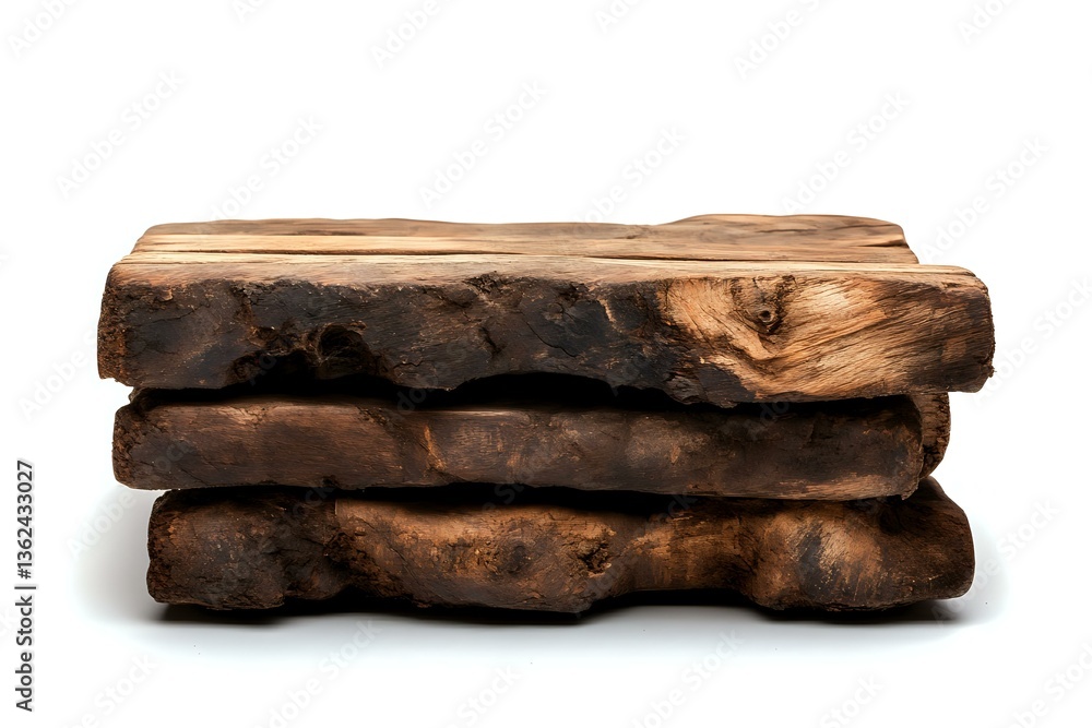 Poster stack of aged dark wooden planks with natural rough edges and rustic texture showing authentic wood 