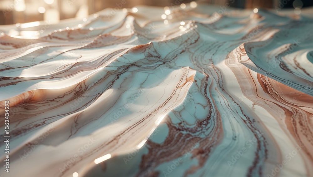 Poster unique marble surface with flowing patterns illuminated by soft natural light in a contemporary sett