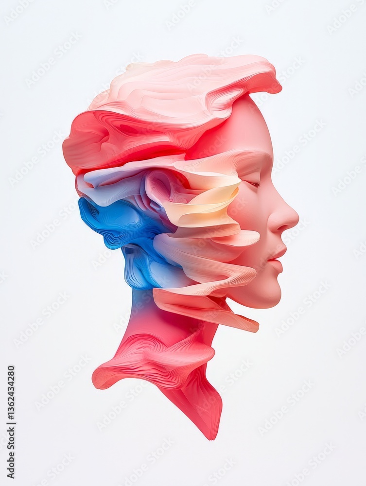 Poster red and white fabric swirl creating abstract motion volume and fluid texture representing energy sof