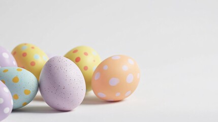 Obraz premium Festive Easter eggs in multiple colors, isolated on white with copy space, perfect for Christian holiday themes, cards, and creative backgrounds