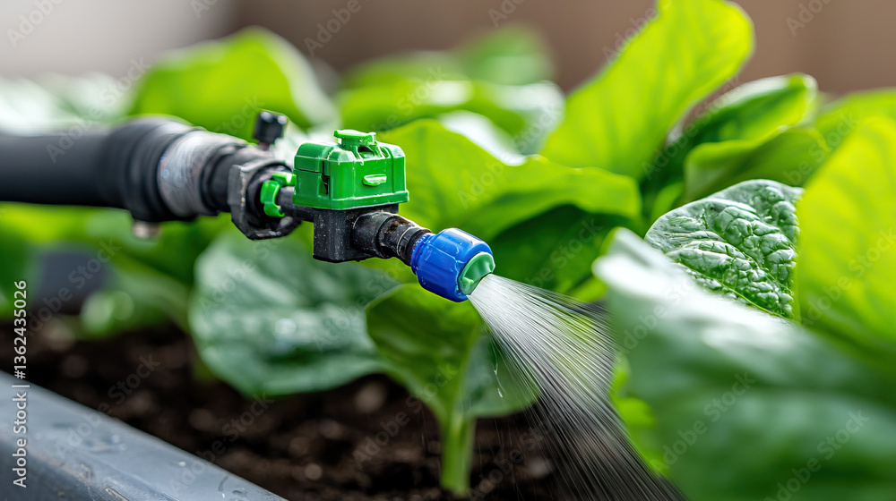 Poster smart irrigation system with ai controlled sprinklers adjusting water flow based on real time soil m