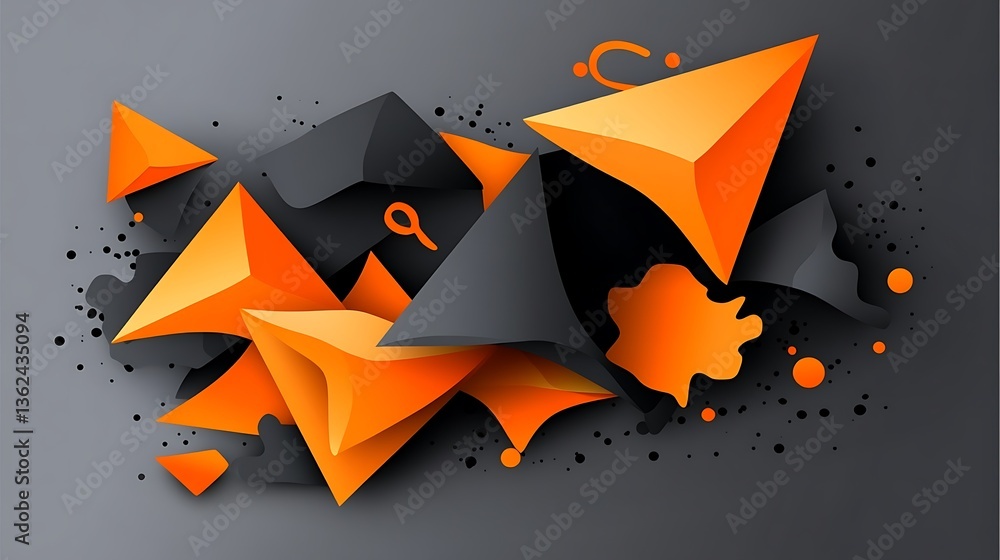 Poster abstract composition with geometric orange and gray shapes displayed creatively