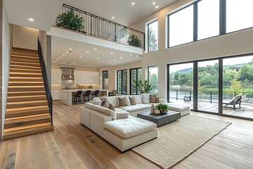 Luxury modern living room interior with elegant furniture and bright design in a stylish hotel home