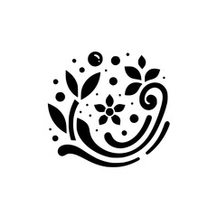 Intricate Black and White Floral Design: A Harmonious Arrangement of Petals, Leaves, and Curves on a Pristine White Canvas, evoking a sense of elegance and nature.