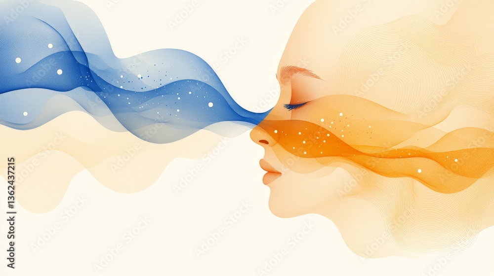 Poster abstract wave fluid composition with blue yellow blend forming smooth transitions and flowing curves