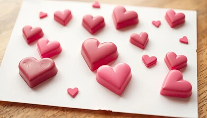 Fototapeta premium Pink heart candies on white paper