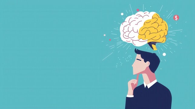 Thoughtful man contemplating about brain symbolizing psychology of money and emotional spending management strategies