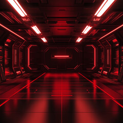 Technological Red Room Neon Dark Background Generative Ai
