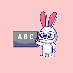 Cute bunny learning cartoon icon illustration	