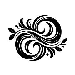 Intricate Black and White Floral Swirls Composition with Leaves and Berries, Symmetric, Elegant Design.