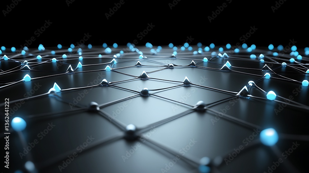 Poster abstract geometric structure displaying illuminated nodes and connecting lines
