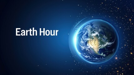 Fototapeta premium Earth Day theme design with the Earth from space perspective on a blue cosmic background, global sustainability and energy saving and environmental protection concept