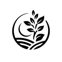 Monochromatic Circular Logo: A stylized plant with leaves and curved lines, evoking nature and growth within a minimalist design.