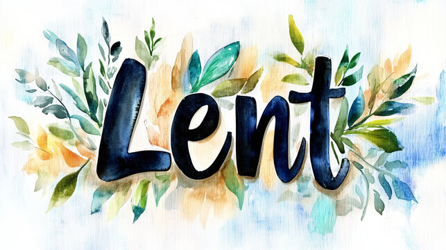 Lent Concept Watercolor Theme. The word Lent written in water paint on a colorful watercolor washed background
