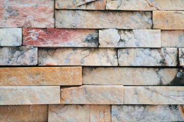 brick background, Abstract geometric pattern texture, Classic outdoor building granite blocks wall.