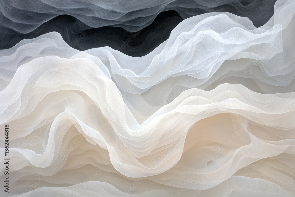 Poster abstract smoke wave flowing in grayscale over minimal background representing fluidity emotion trans