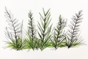 Fototapeta premium Isolated green rosemary stems over white background in high detail representing natural freshness herbal cooking botany and healthy organic lifestyle with culinary aromatic symbolism