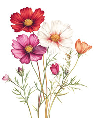 Botanical illustration, Spring flowers, Easter, cottage garden style, vibrant colors 