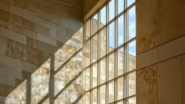 Modern architectural interior with natural light and shadow patterns
