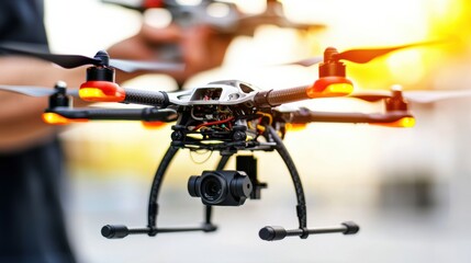 Drone equipped with a camera in action.