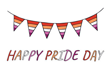 Obraz premium Colorful garland Lesbian pride flag Happy pride day LGBTQIA community Pride Month Vector hand drawn doodle for posters, stickers, logo, cards