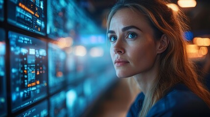 A professional observes various data displays while monitoring logistics and mobility systems, ensuring security and efficiency during an active checkpoint inspection process.