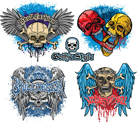 set, gothic sign with skull, grunge vintage design t shirts