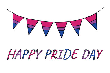 Obraz premium Colorful garland Bisexual pride flag Happy pride day LGBTQIA community Pride Month Vector hand drawn doodle for posters, stickers, logo, cards