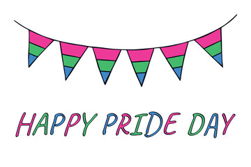 Obraz premium Colorful garland Polysexual pride flag Happy pride day LGBTQIA community Pride Month Vector hand drawn doodle for posters, stickers, logo, cards