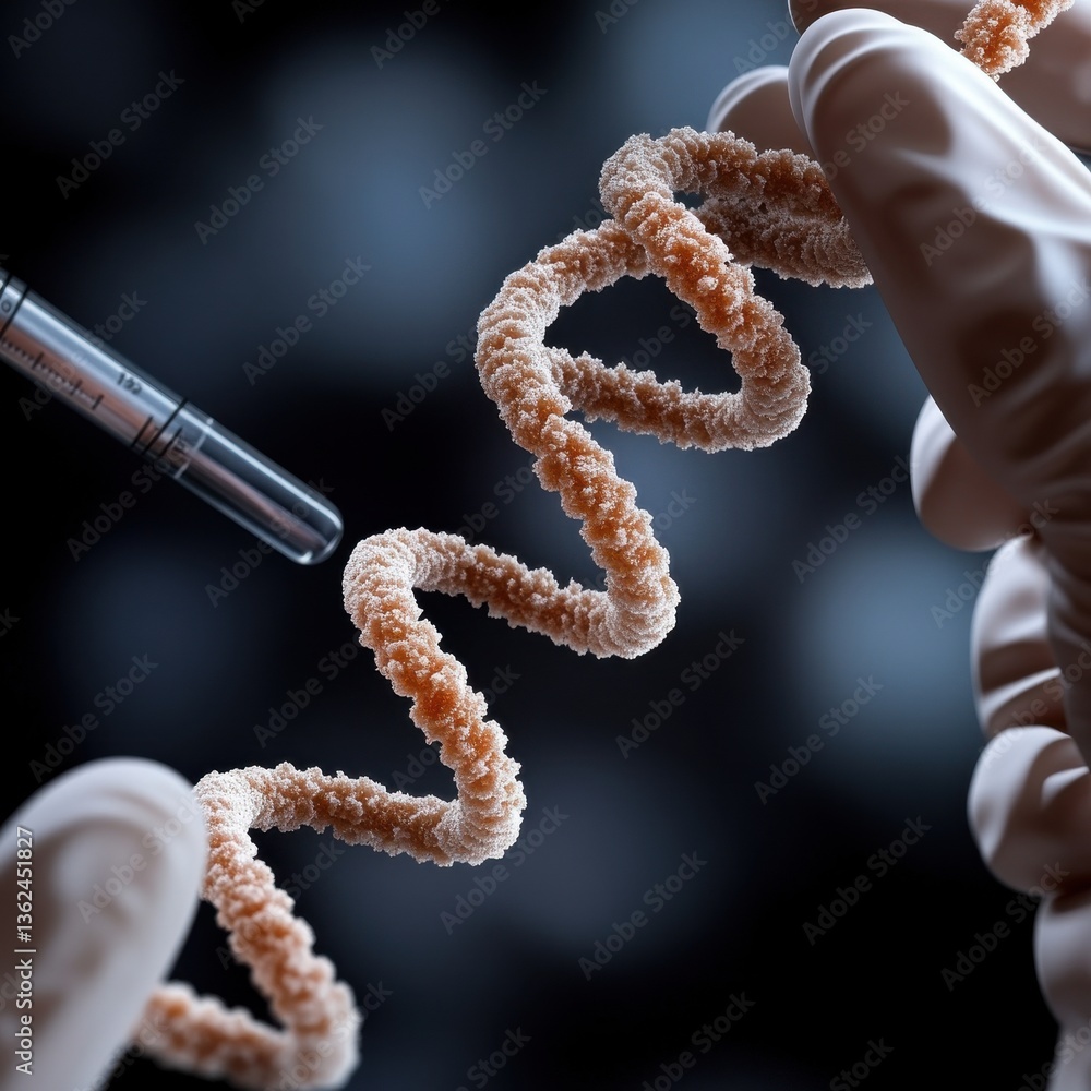 Poster a person is holding a syringe and injecting a dna strand