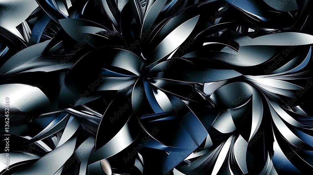Aufkleber dark artistic abstract shapes with reflective surfaces create a design