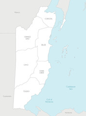 Vector regional map of Belize with districts and administrative divisions, and neighbouring countries and territories. Editable and clearly labeled layers.