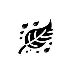 Obraz premium Abstract minimalist composition featuring a stylized black leaf with intricate veins, surrounded by smaller floating leaf shapes, set against a stark white backdrop.