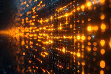 Fototapeta premium Data stream Orange dots form an abstract pattern with depth and blue accents