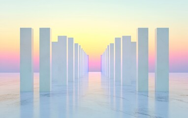 Fototapeta premium Serene Abstract Landscape with Vertical White Columns