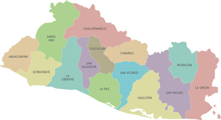 Obraz premium Vector regional map of El Salvador with departments or territories and administrative divisions. Editable and clearly labeled layers.