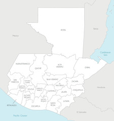 Fototapeta premium Vector regional map of Guatemala with departments and administrative divisions, and neighbouring countries and territories. Editable and clearly labeled layers.