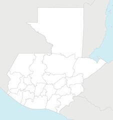Obraz premium Vector regional blank map of Guatemala with departments and administrative divisions, and neighbouring countries and territories. Editable and clearly labeled layers.