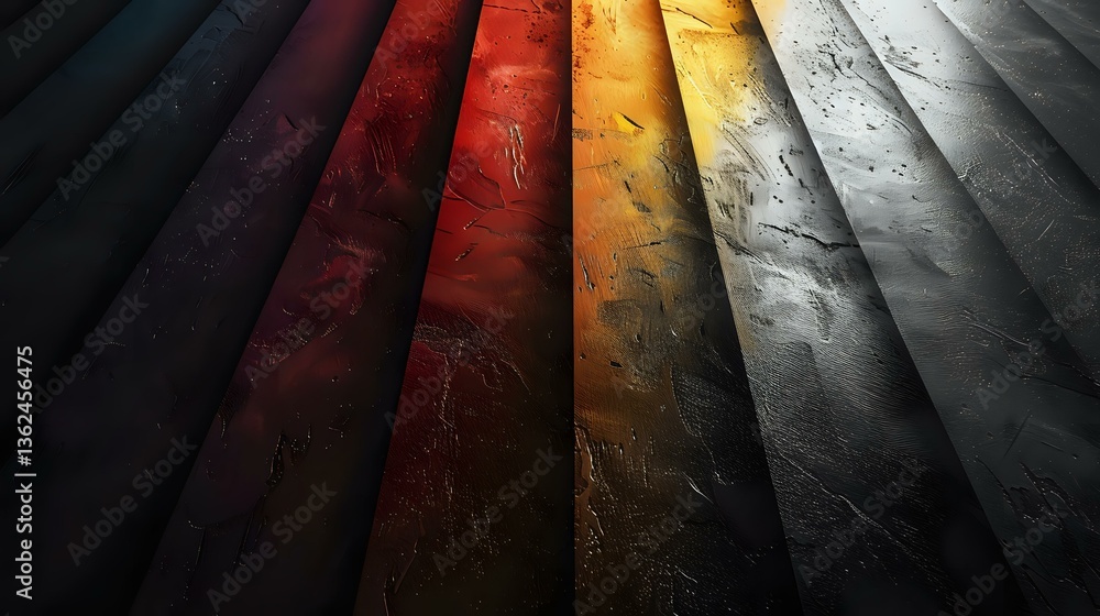 Poster dramatic diagonal stripes in gradient colors from dark to light with textured surface and shadows cr