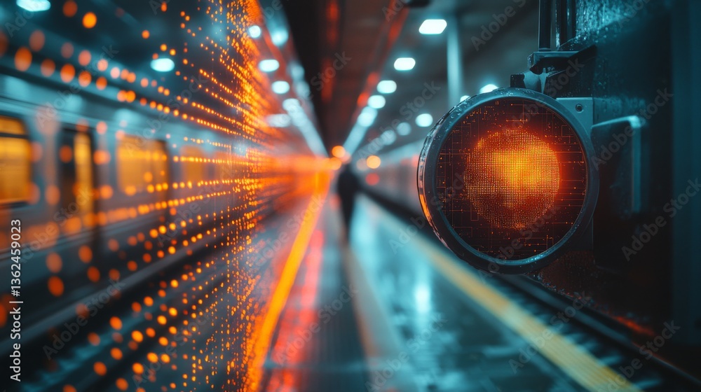 Poster Advanced signaling technology is prominently displayed at a bustling urban transit station. Automation and monitoring enhance efficiency in transportation and logistics.