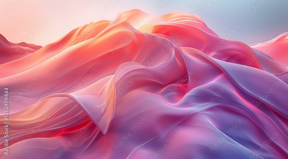 Poster Flowing abstract waves in coral pink and purple create dynamic fluid motion against soft gradient background, suggesting gentle movement and organic forms.
