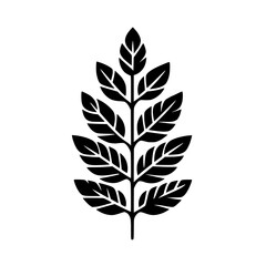 Bold Black and White Illustration of a Leafy Branch, Featuring Symmetrical Arrangement of Leaves, Creating a Striking Contrast.