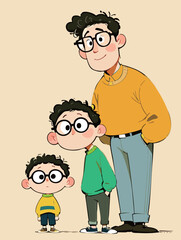 Cartoon Style of Daddy with child illustration
