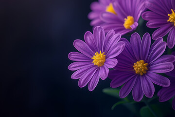 Obraz premium Close-up of purple, white, and yellow flowers blooming in a vibrant garden
